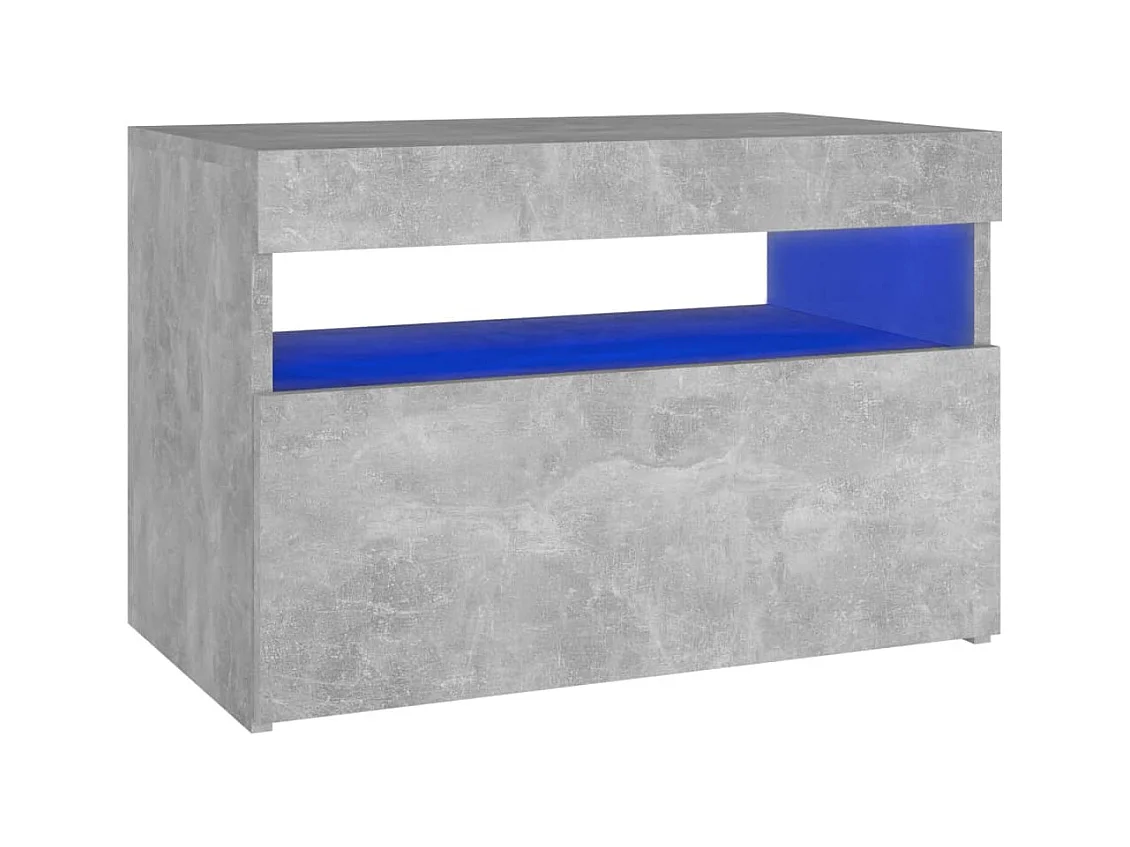 Table de chevet avec lumières LED gris béton 60x35x40 cm