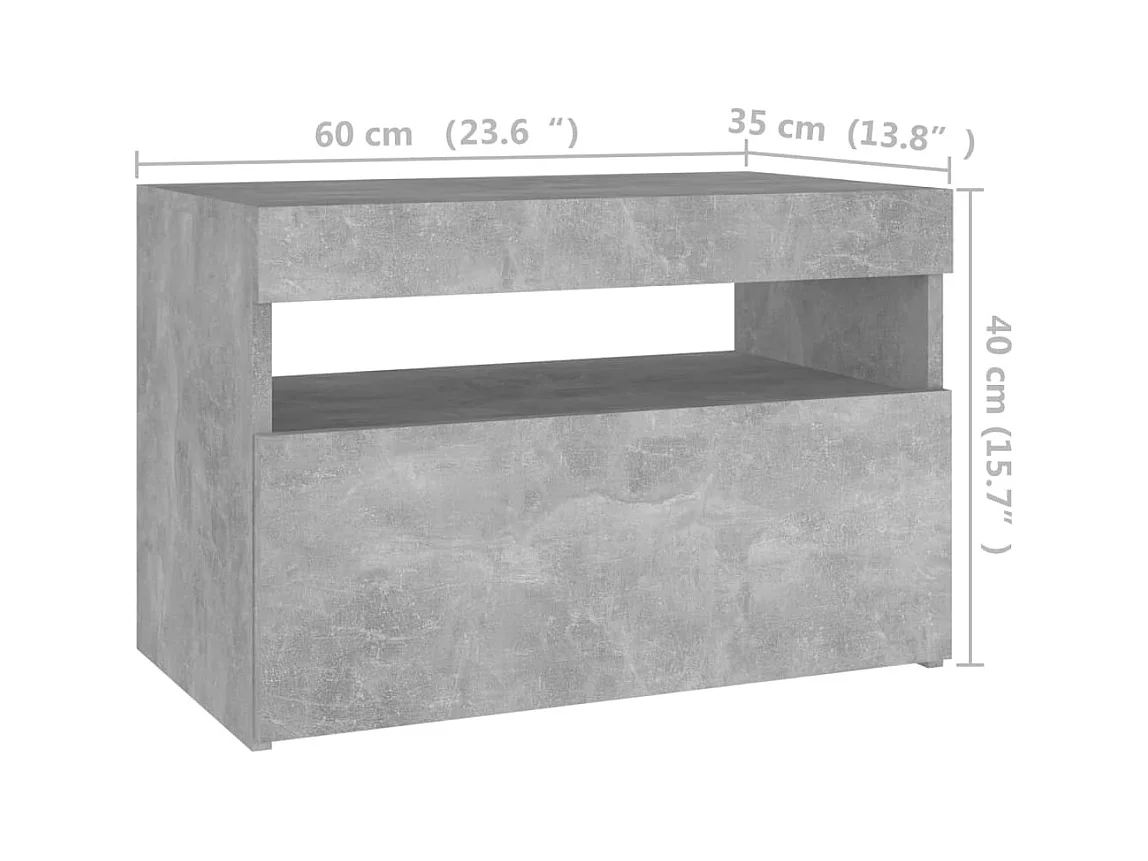 Table de chevet avec lumières LED gris béton 60x35x40 cm
