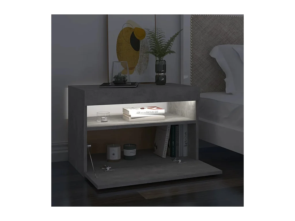 Table de chevet avec lumières LED gris béton 60x35x40 cm