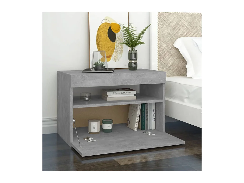 Table de chevet avec lumières LED gris béton 60x35x40 cm