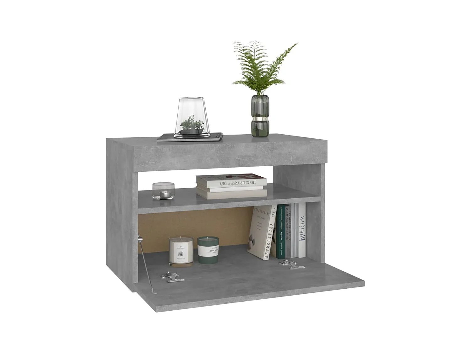 Table de chevet avec lumières LED gris béton 60x35x40 cm