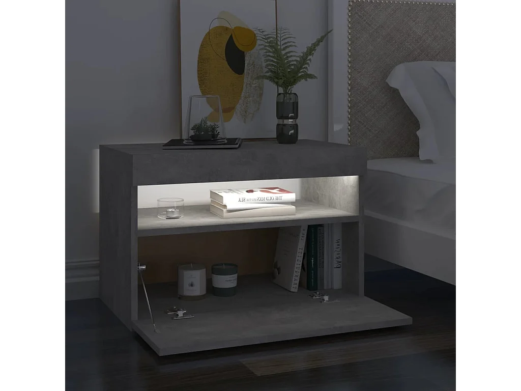 Comodino con Luci LED Grigio Cemento 60x35x40 cm