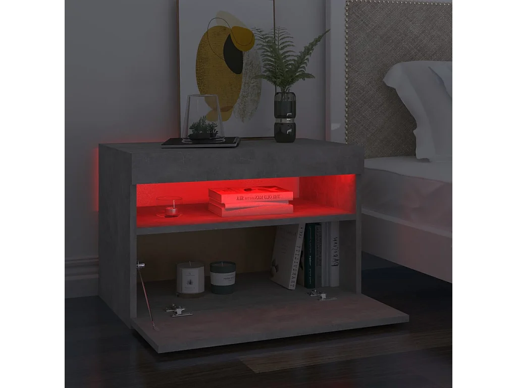 Comodino con Luci LED Grigio Cemento 60x35x40 cm