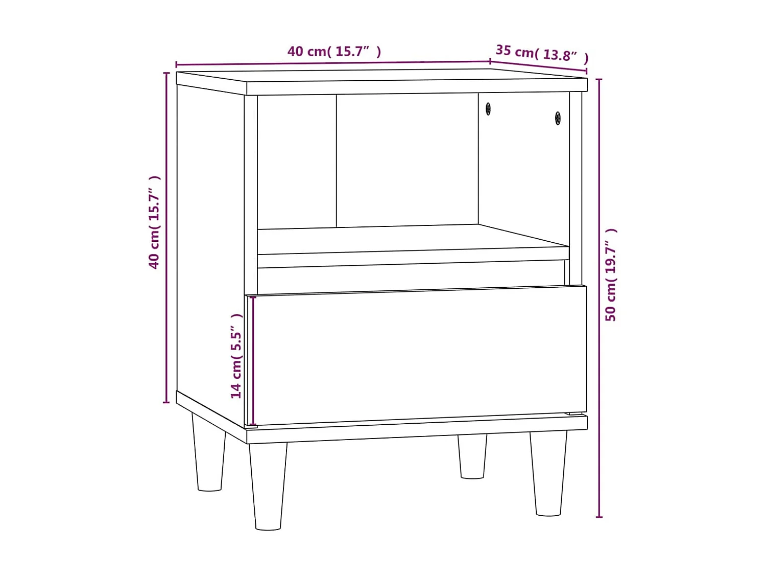 Table de chevet Chêne marron 40x35x50 cm