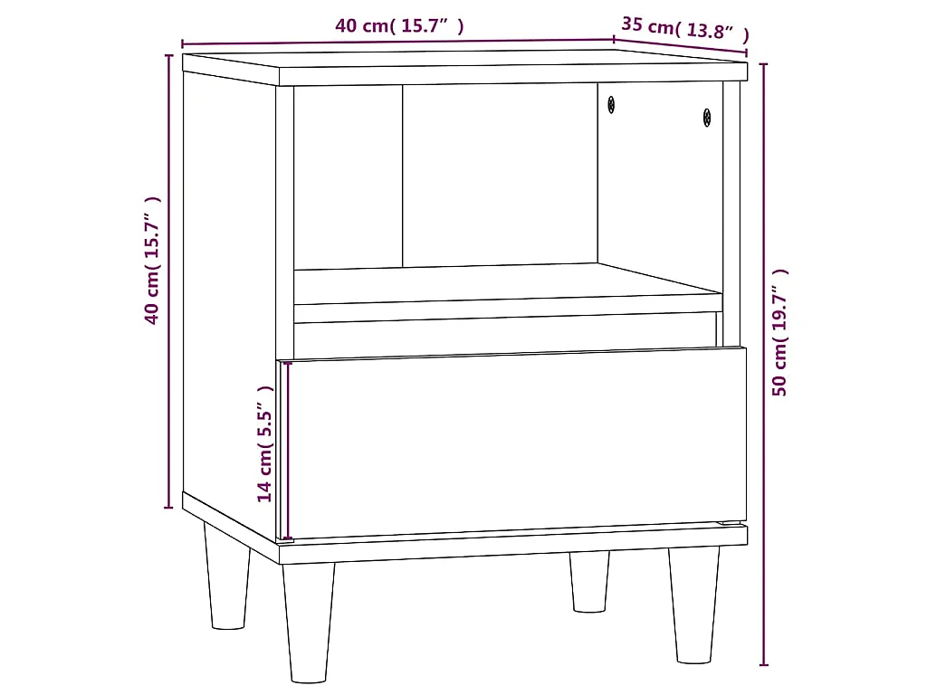 Table de chevet Chêne marron 40x35x50 cm