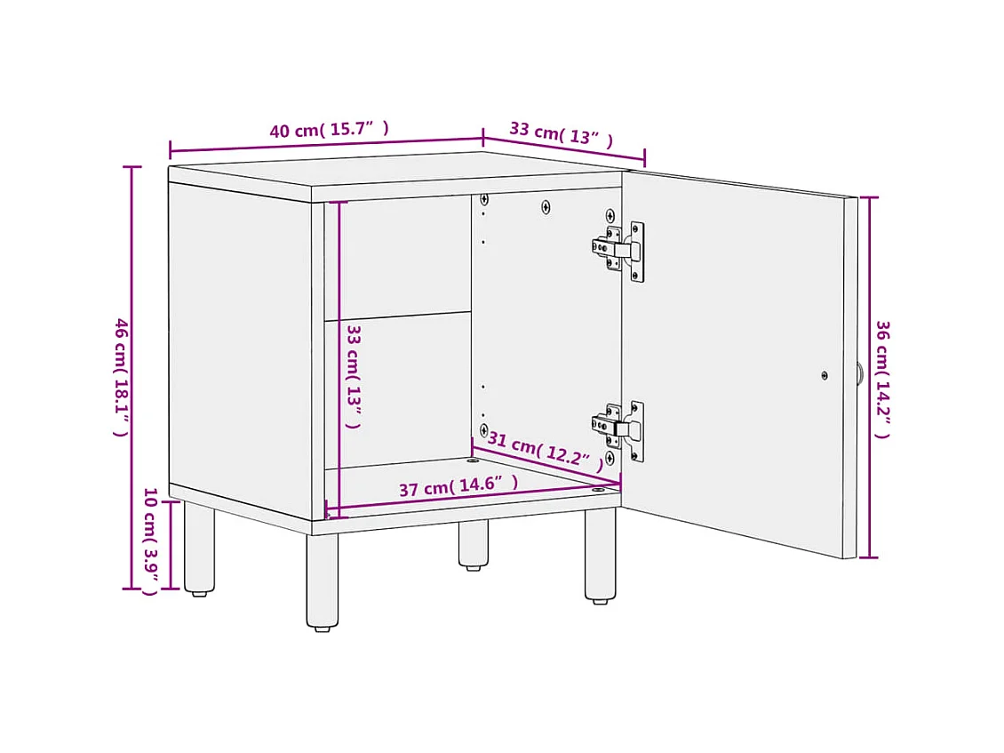 Tables de chevet 2 pcs noir 40x33x46 cm bois de manguier solide