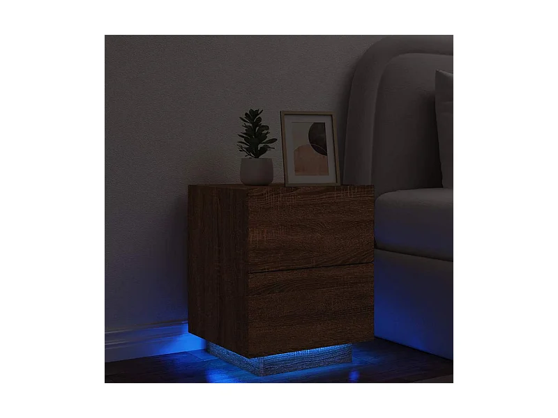 Armoire de chevet et lumières LED chêne marron bois ingénierie