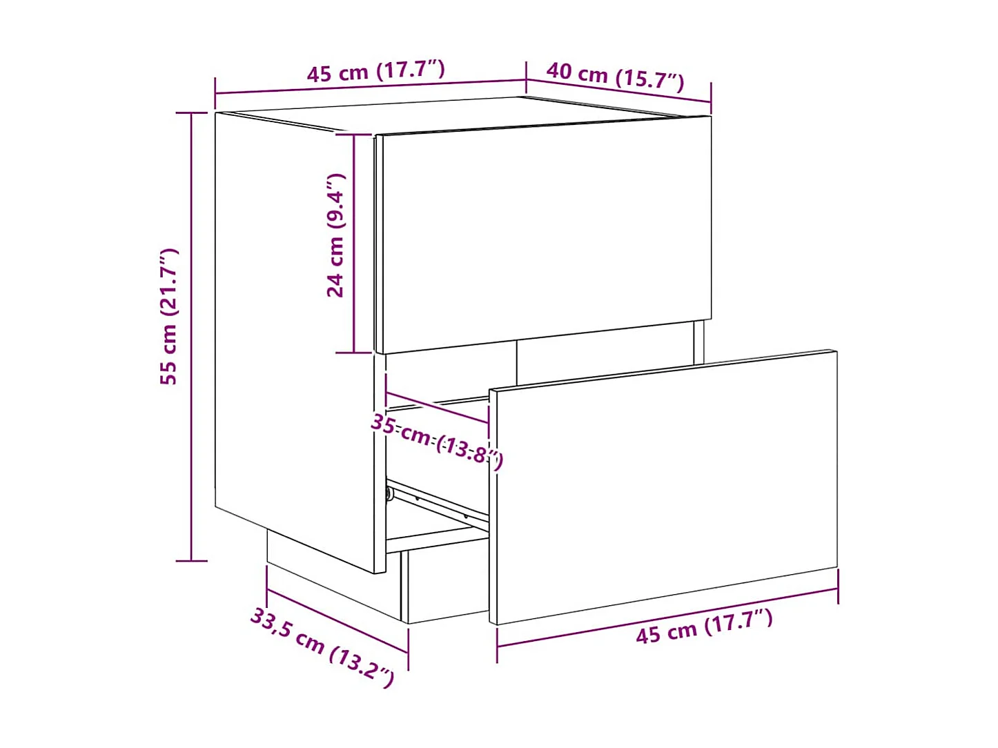 Armoire de chevet et lumières LED chêne marron bois ingénierie