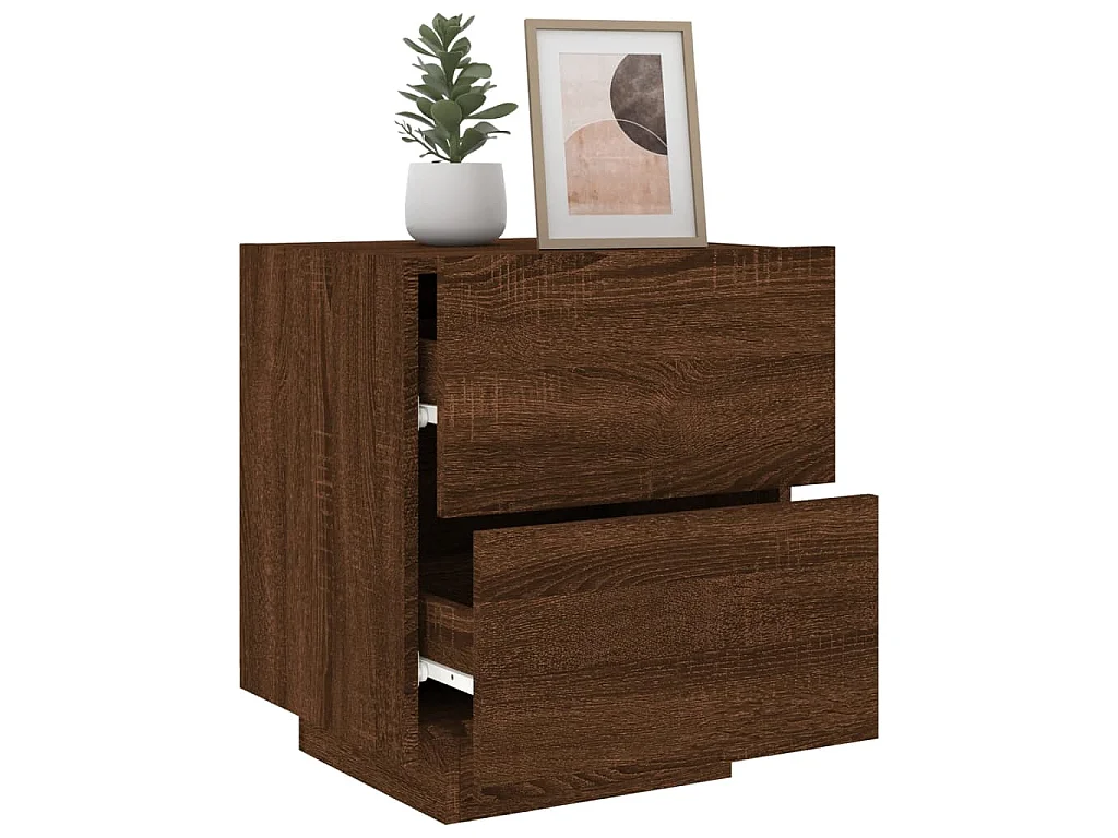 Comodino con Luci LED Rovere Marrone in Legno Multistrato
