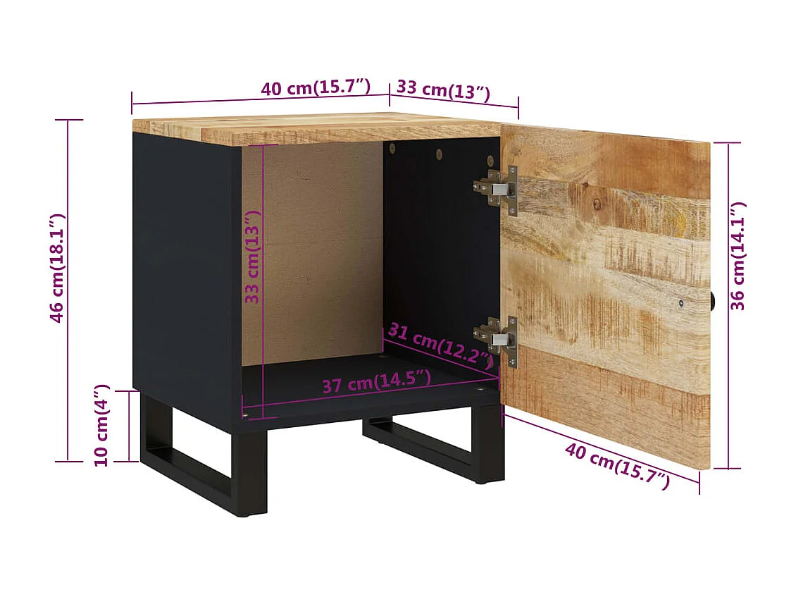 Comodini 2pz 40x33x46 cm in Legno Massello di Mango