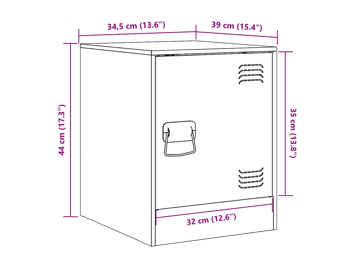 Table de chevet blanc 34,5x39x44 cm acier