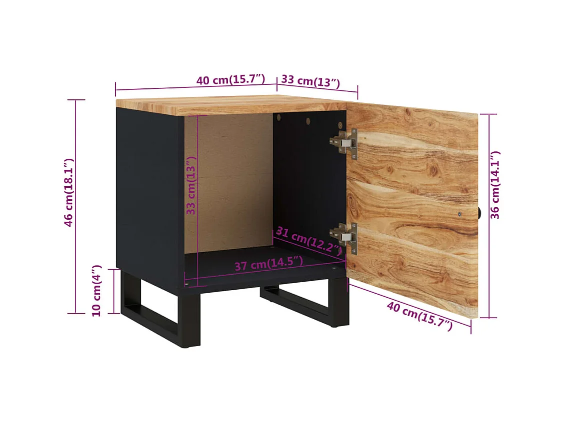 Mesitas de noche 2 uds madera maciza de acacia 40x33x46 cm