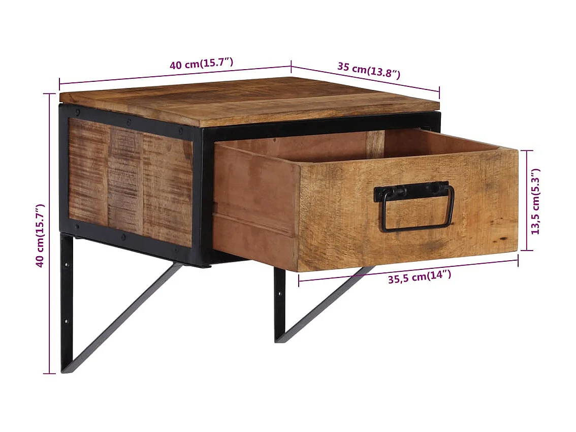 Table de chevet 40x35x40 cm bois de manguier massif