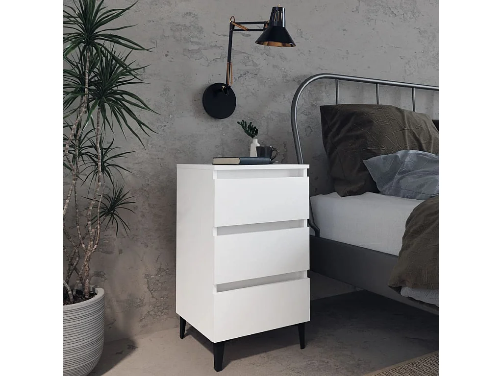 Comodino con Gambe in Metallo Bianco 40x35x69 cm