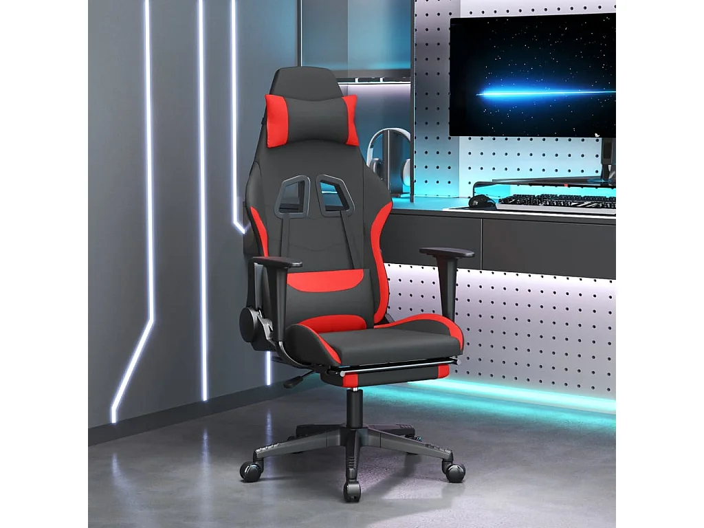 Sedia da Gaming con Poggiapiedi Rosso e Nero in Tessuto