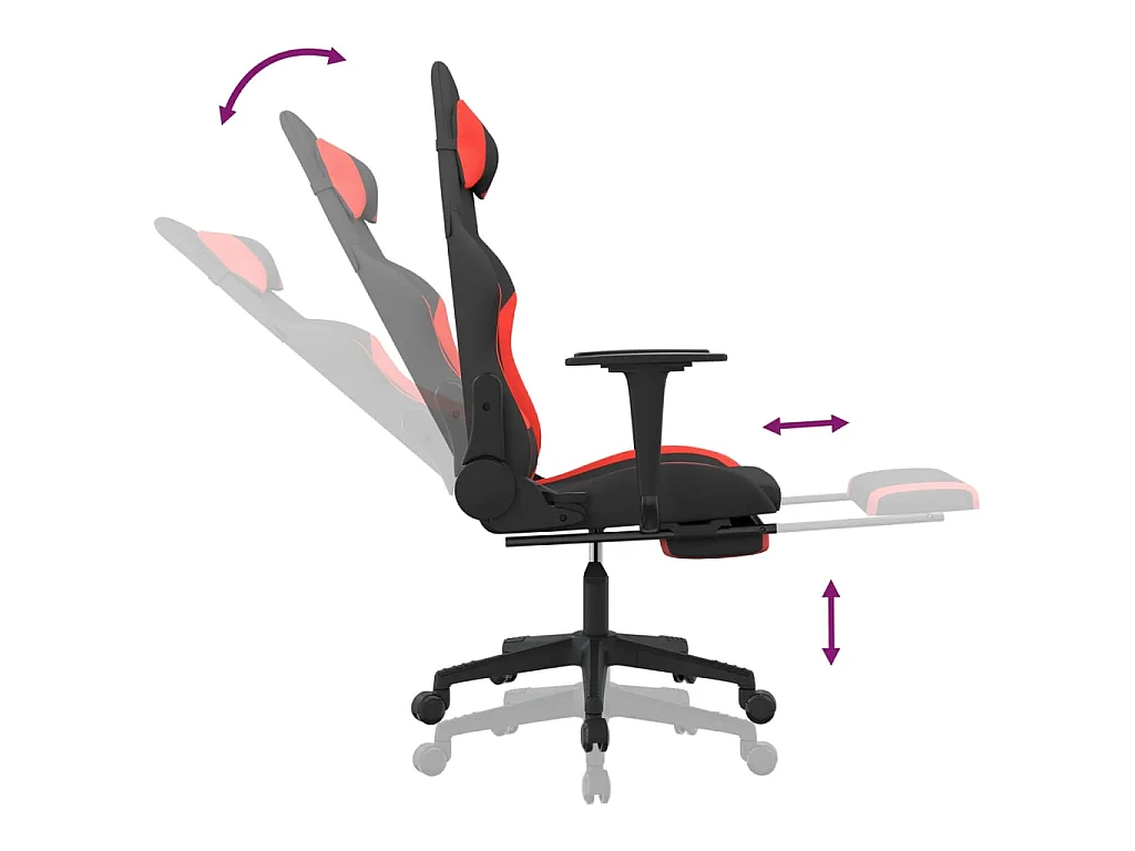 Sedia da Gaming con Poggiapiedi Rosso e Nero in Tessuto
