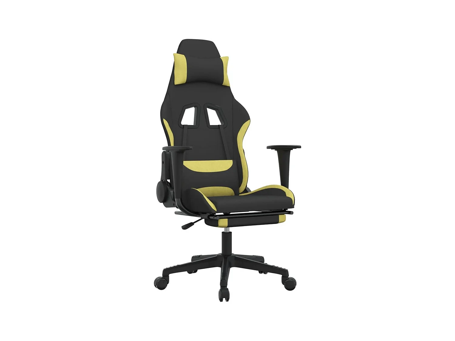 Sedia da Gaming con Poggiapiedi Nero e Verde Chiaro in Tessuto