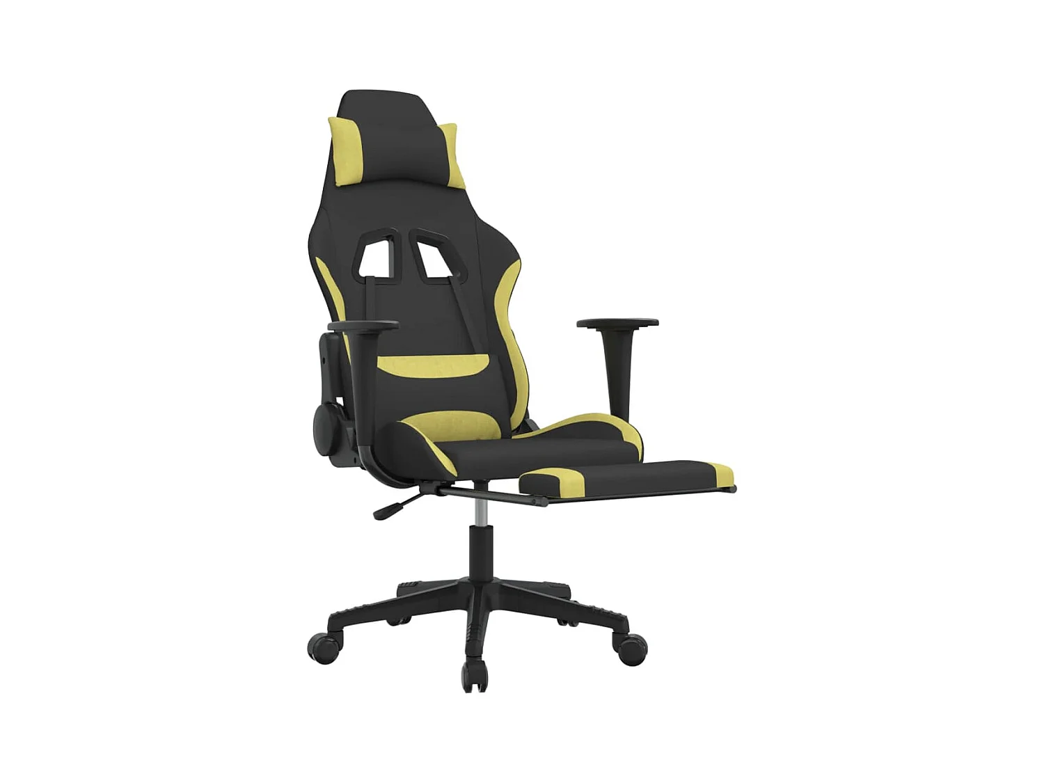 Sedia da Gaming con Poggiapiedi Nero e Verde Chiaro in Tessuto