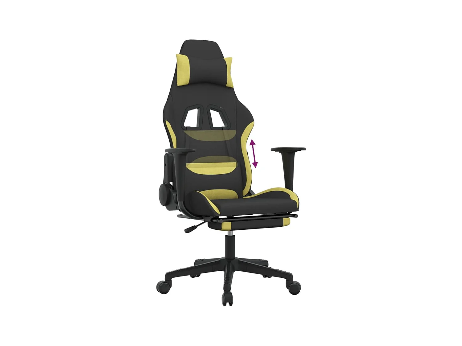 Sedia da Gaming con Poggiapiedi Nero e Verde Chiaro in Tessuto