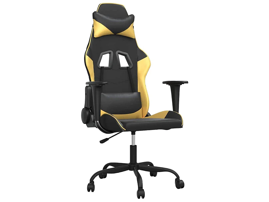 Silla gaming de masaje cuero sintético negro y dorado