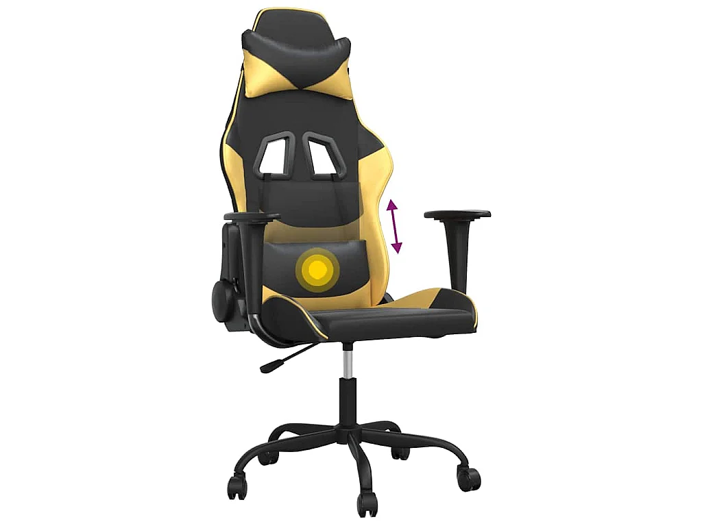 Silla gaming de masaje cuero sintético negro y dorado