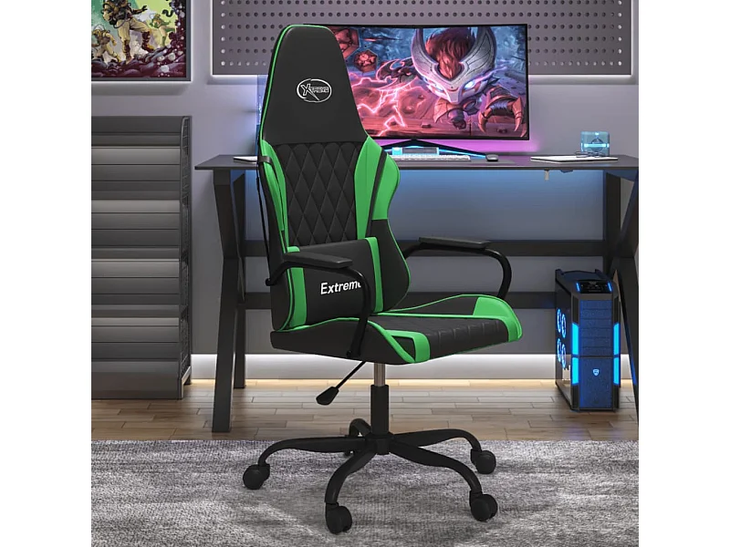 Sedia da Gaming Massaggiante Nero e Verde in Similpelle