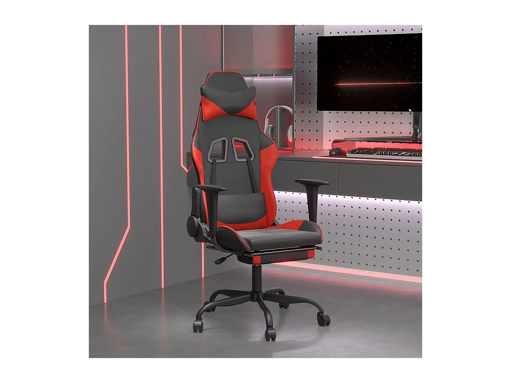 Gaming-Stuhl mit Massage & Fußstütze Schwarz & Rot Kunstleder