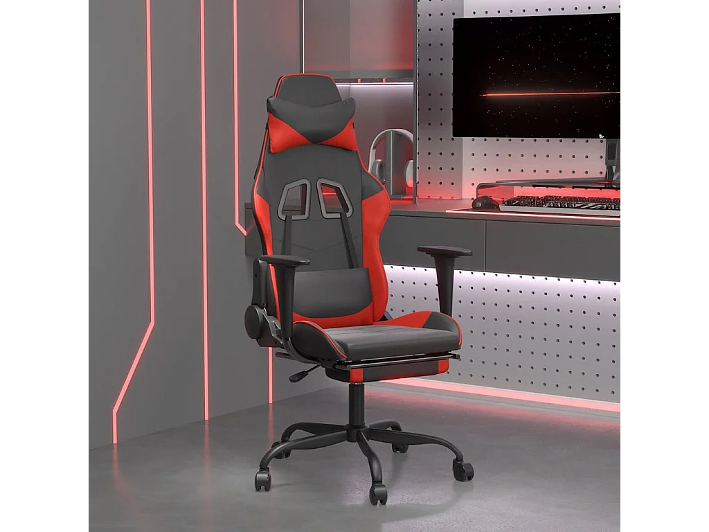 Gaming-Stuhl mit Massage & Fußstütze Schwarz & Rot Kunstleder