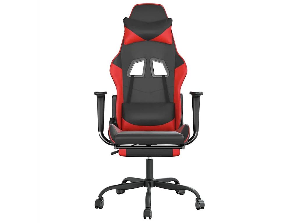 Gaming-Stuhl mit Massage & Fußstütze Schwarz & Rot Kunstleder