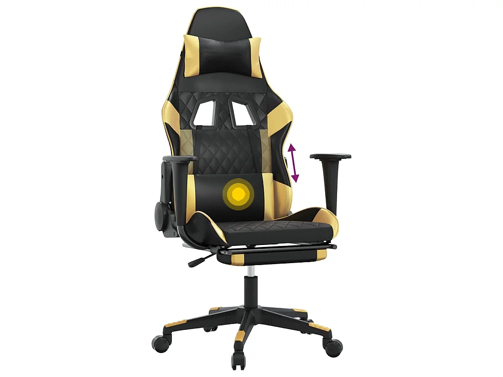 Gaming-Stuhl mit Massage & Fußstütze Schwarz Golden Kunstleder