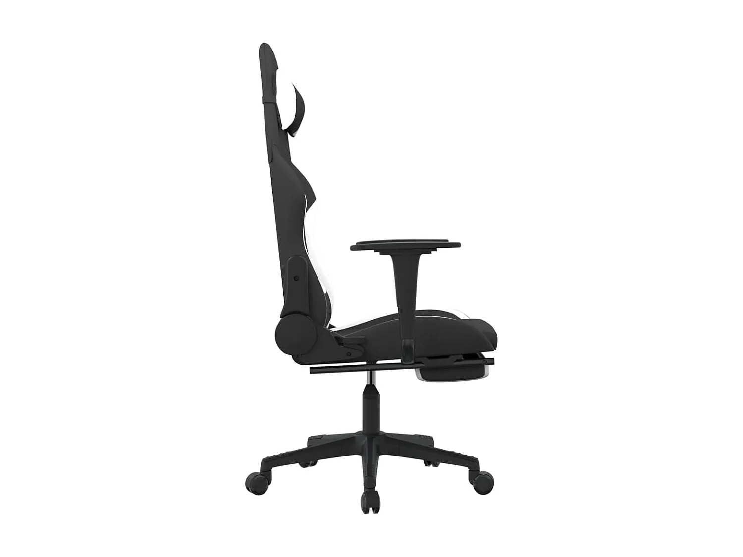 Sedia da Gaming con Poggiapiedi Nero e Bianco in Tessuto