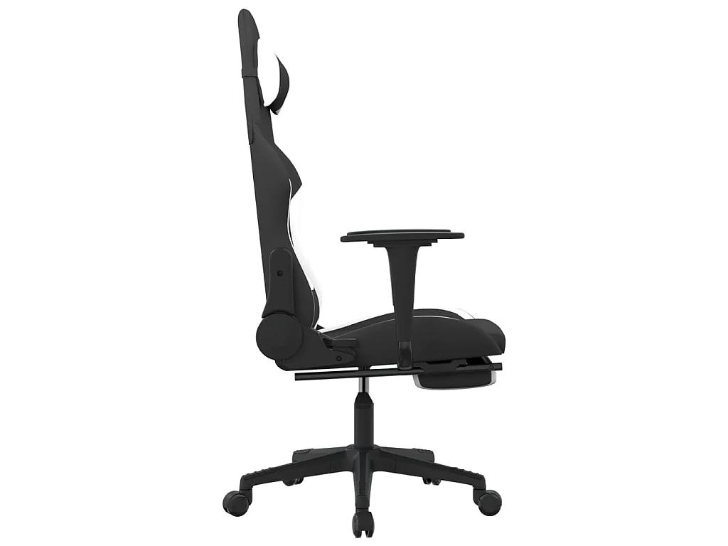 Sedia da Gaming con Poggiapiedi Nero e Bianco in Tessuto