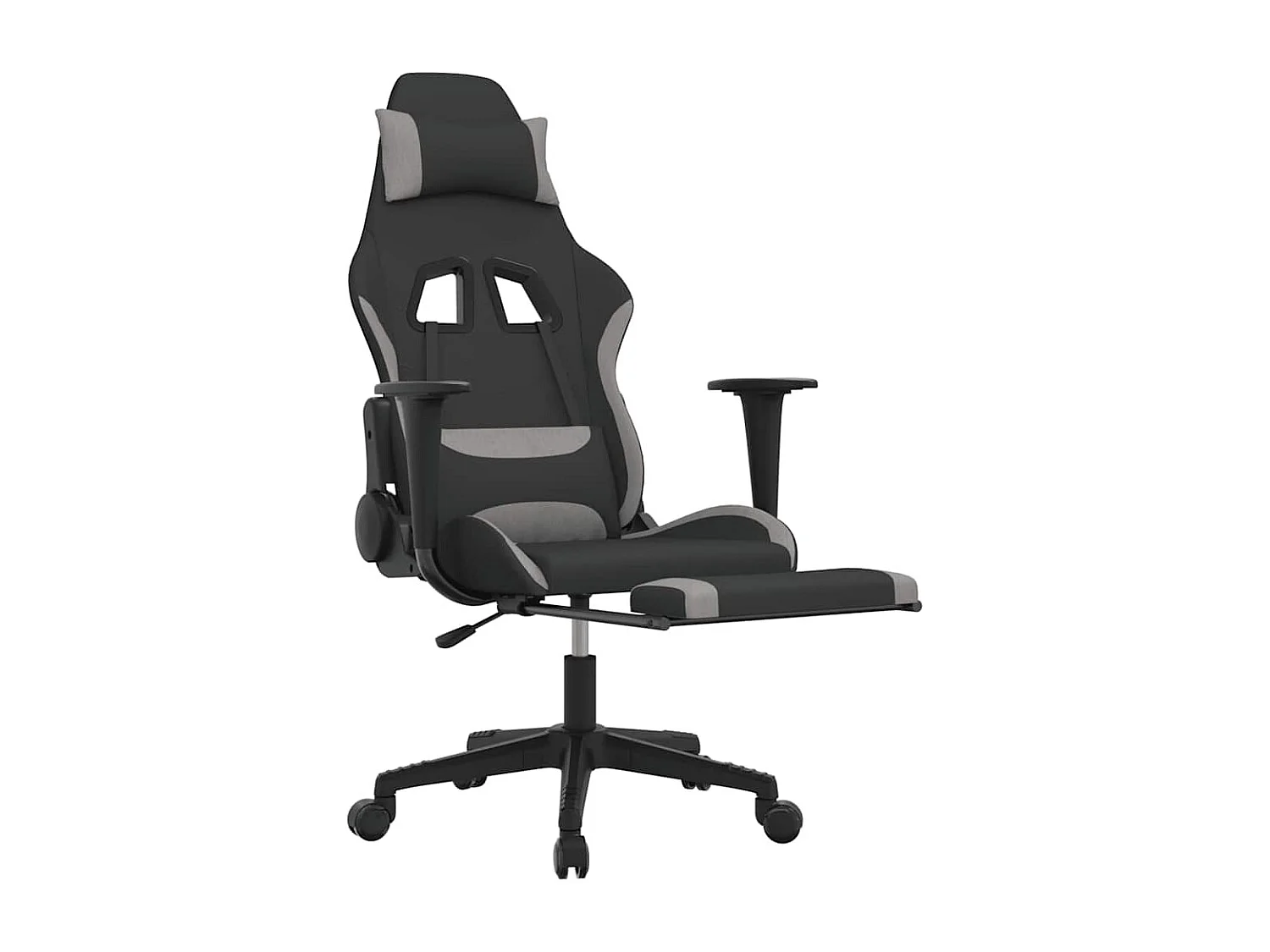 Gaming-Stuhl mit Massage & Fußstütze Schwarz und Hellgrau Stoff