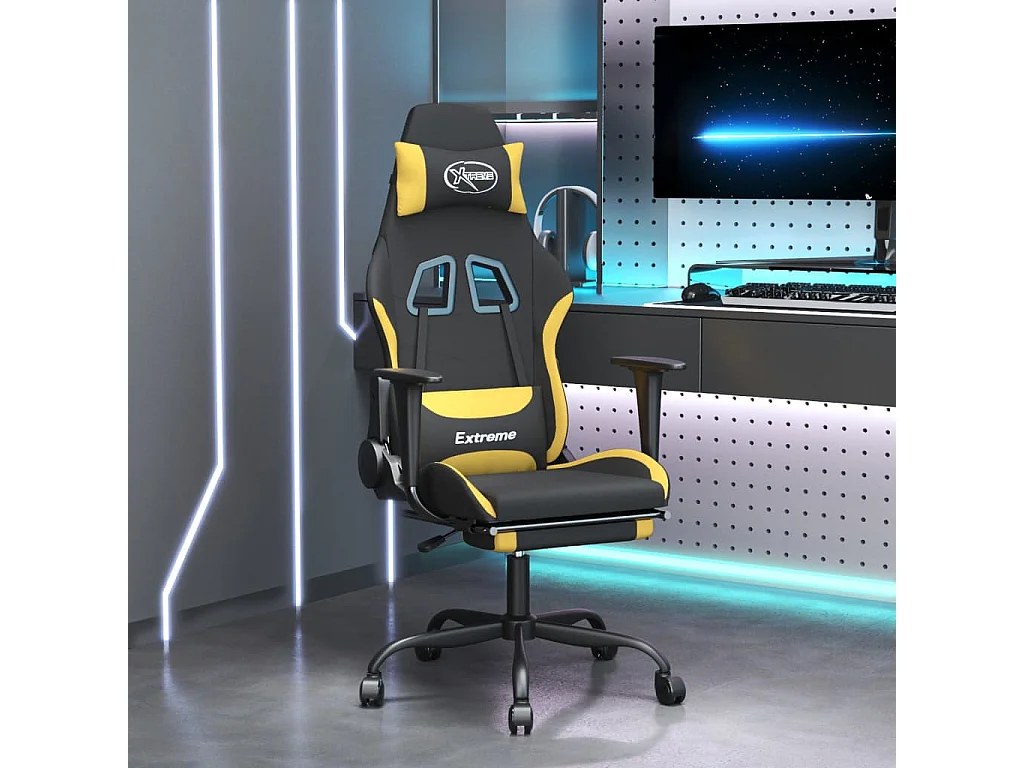 Chaise de jeu avec repose-pied Noir et jaune Tissu