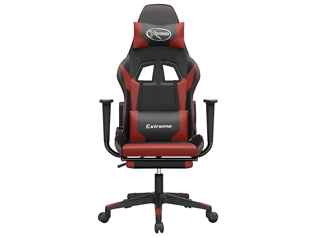 Silla gaming masaje reposapiés cuero sintético negro rojo tinto