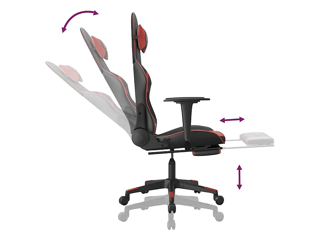 Silla gaming masaje reposapiés cuero sintético negro rojo tinto