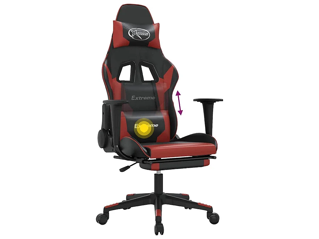 Silla gaming masaje reposapiés cuero sintético negro rojo tinto