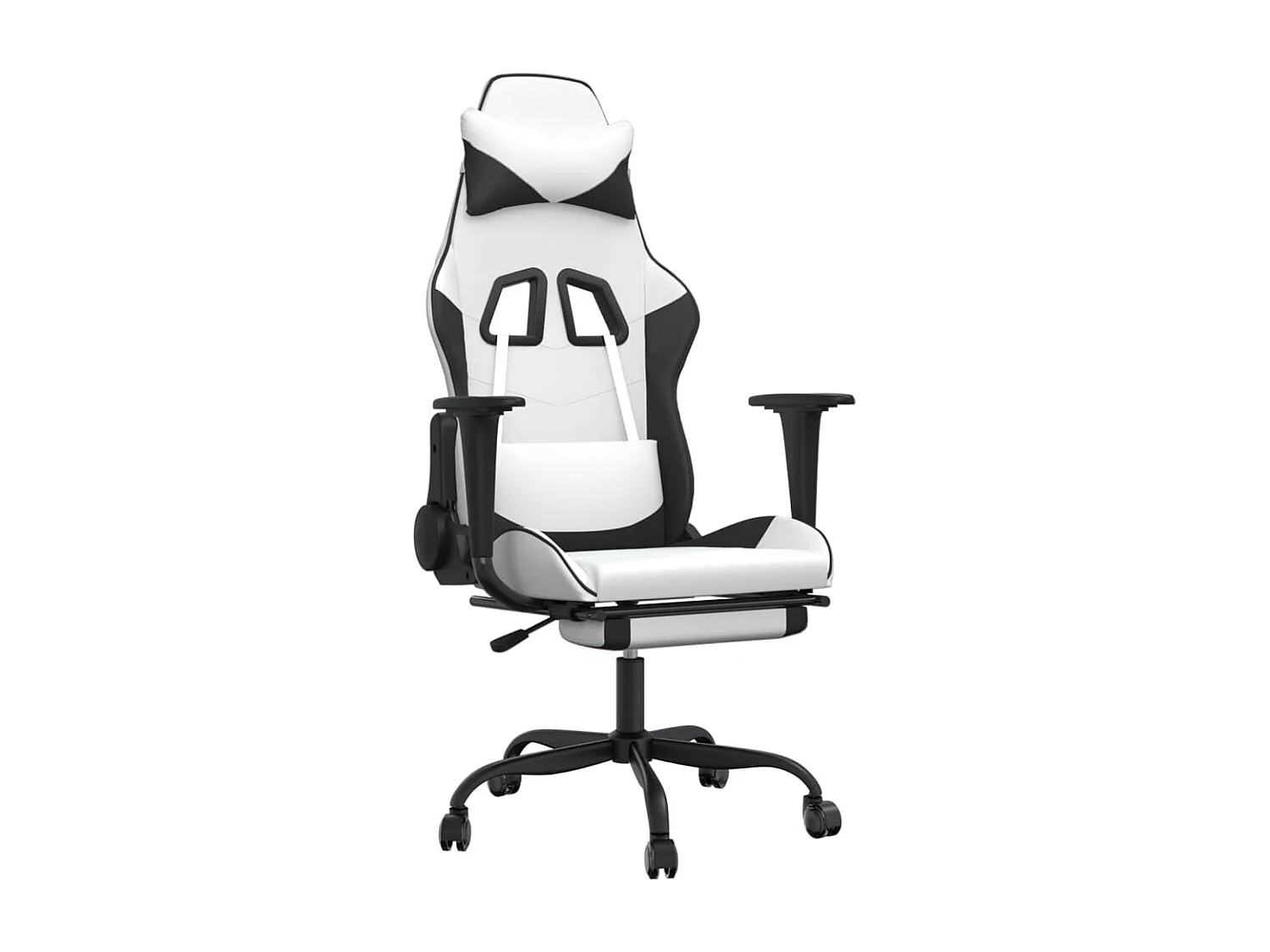 Chaise de jeu avec repose-pied Blanc et noir Similicuir