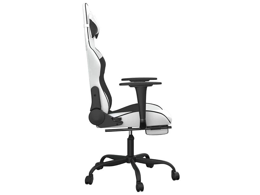 Chaise de jeu avec repose-pied Blanc et noir Similicuir