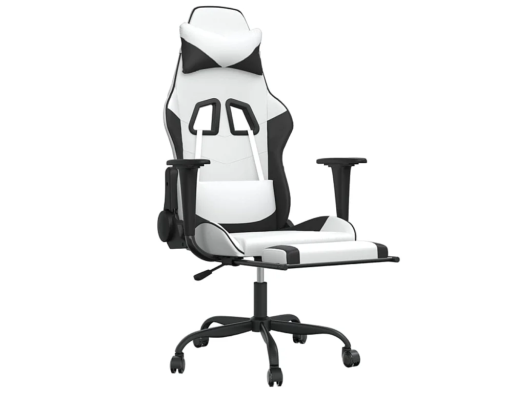 Chaise de jeu avec repose-pied Blanc et noir Similicuir