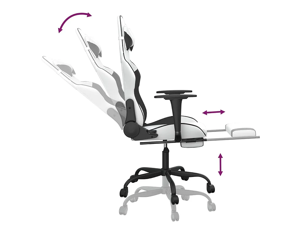 Chaise de jeu avec repose-pied Blanc et noir Similicuir