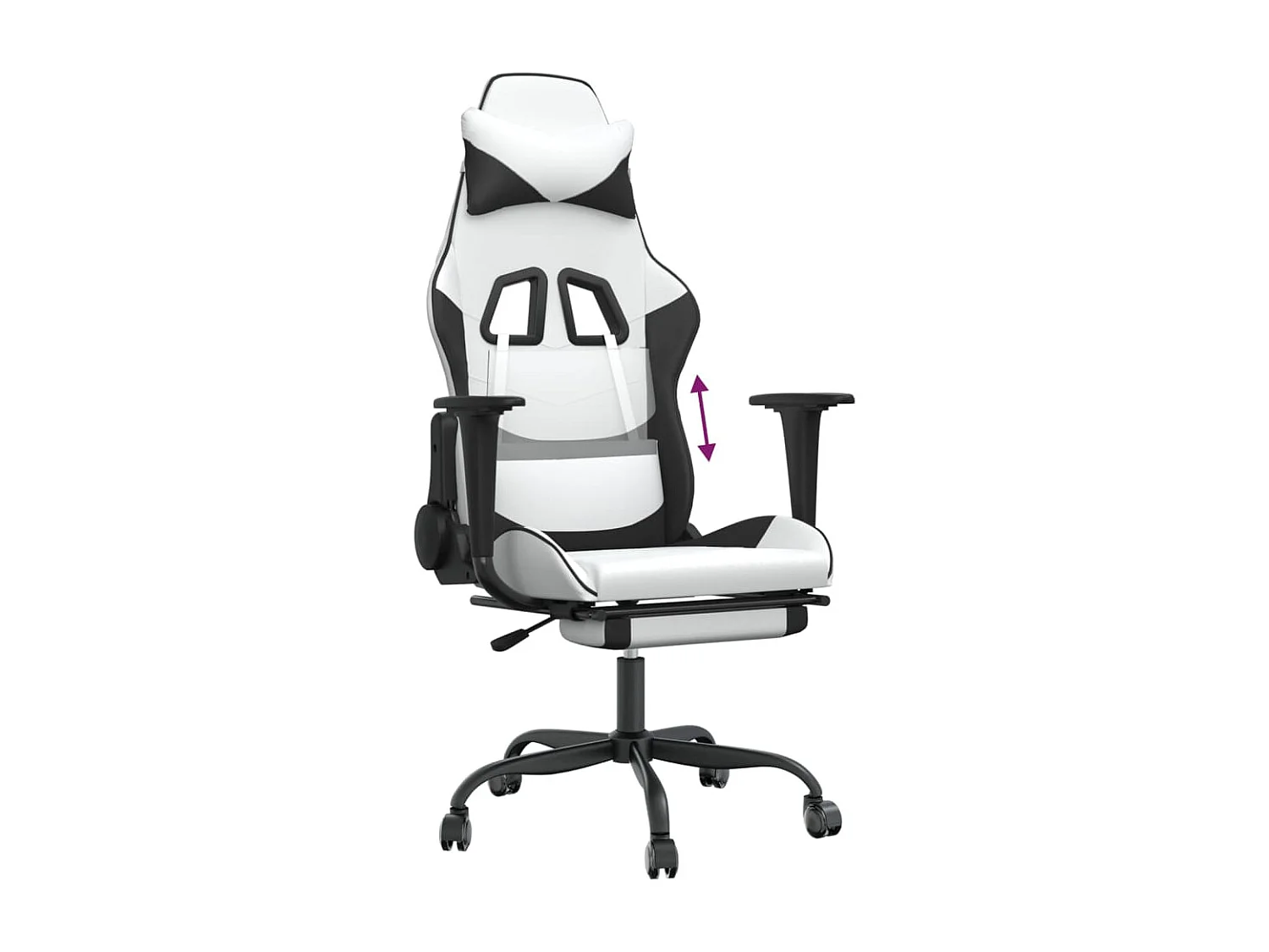 Chaise de jeu avec repose-pied Blanc et noir Similicuir