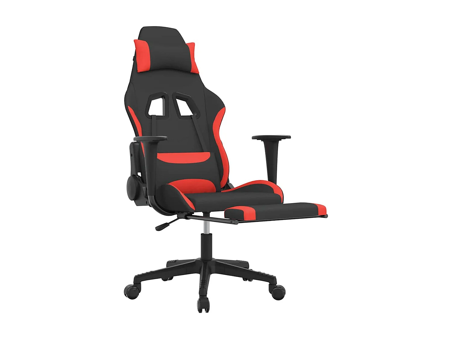 Massage gamestoel met voetensteun stof zwart en rood