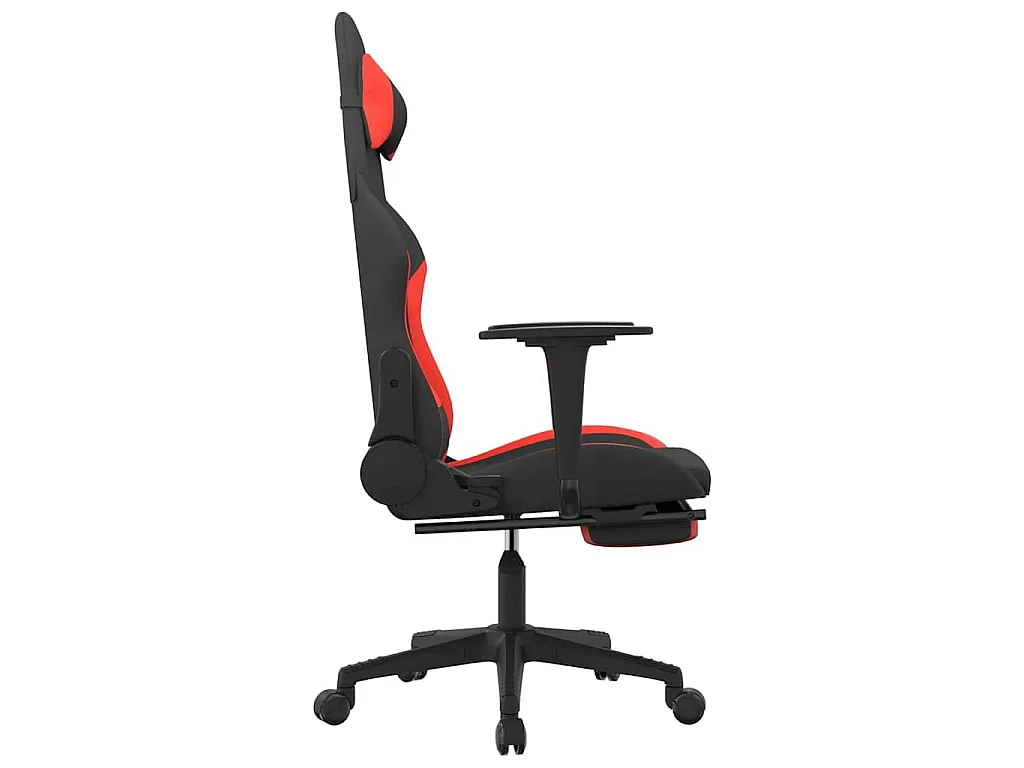 Sedia da Gaming Massaggio e Poggiapiedi Tessuto Nero e Rosso