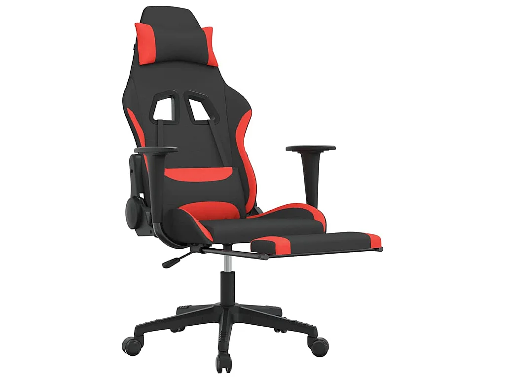 Sedia da Gaming Massaggio e Poggiapiedi Tessuto Nero e Rosso
