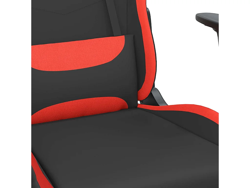 Sedia da Gaming Massaggio e Poggiapiedi Tessuto Nero e Rosso