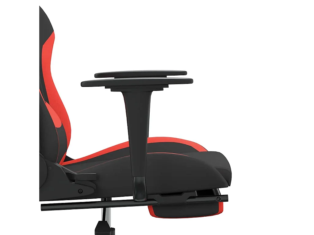 Sedia da Gaming Massaggio e Poggiapiedi Tessuto Nero e Rosso