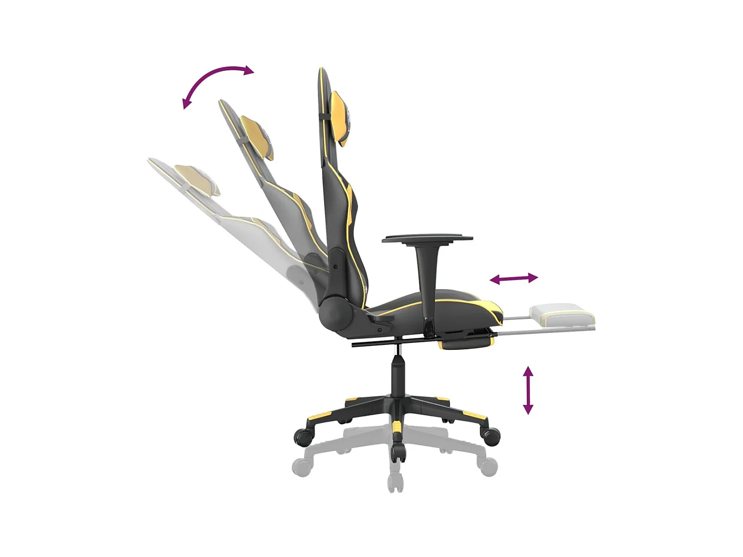 Chaise de jeu avec repose-pied Noir et doré Similicuir