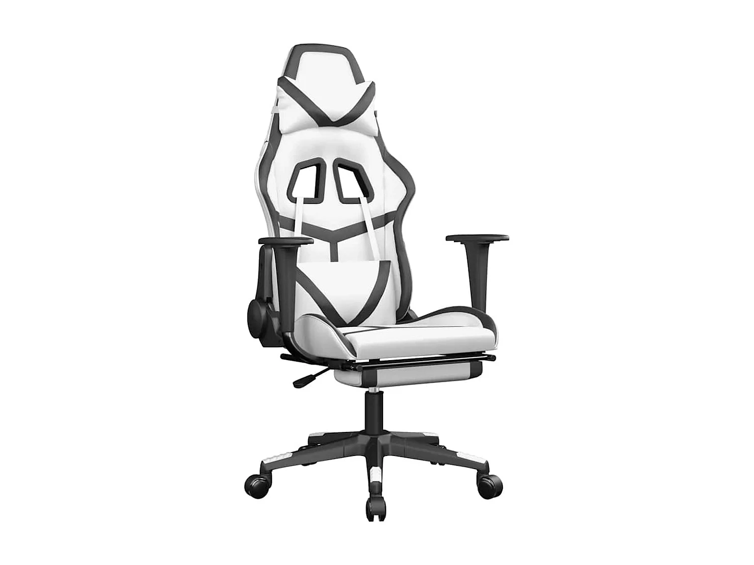 Silla gaming masaje y reposapiés cuero sintético negro blanco