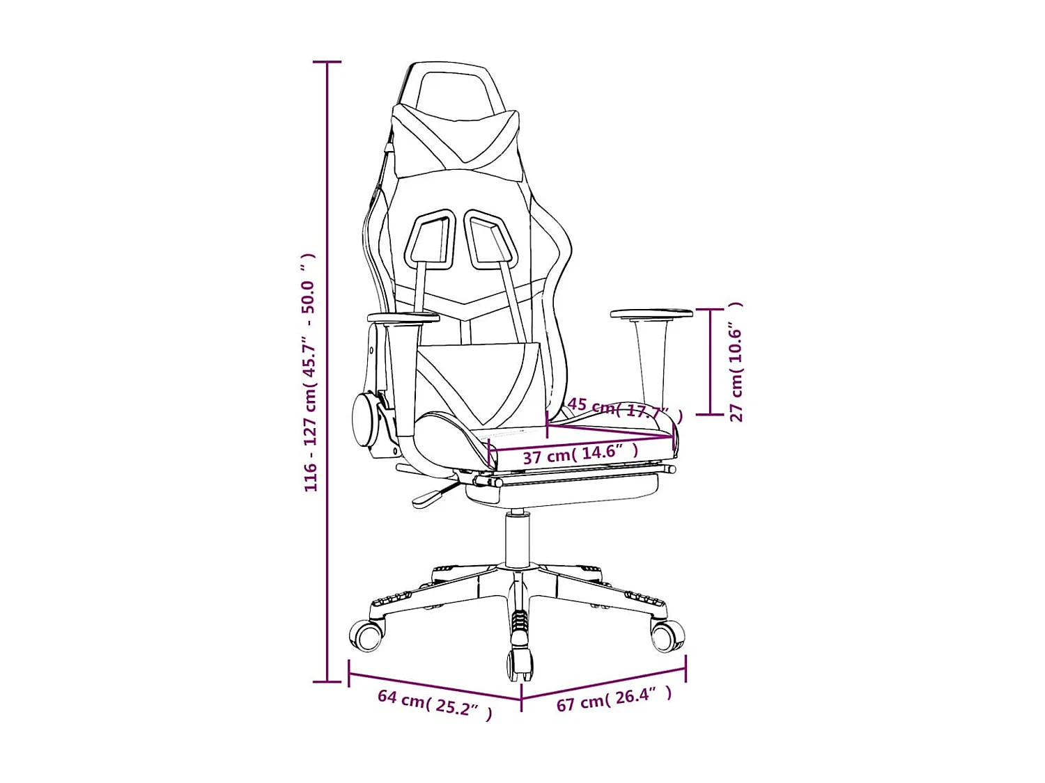 Silla gaming masaje y reposapiés cuero sintético negro blanco